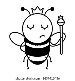 Vector cute looking engraving illustration of queen honey bee - Vector EPS