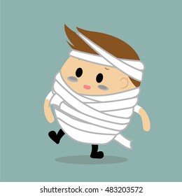 Vector of cute man wrapping with bandage like mummy for Halloween cosplay or got accident
