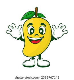 Vector cute mango cartoon characters illustration smiling in kawaii style