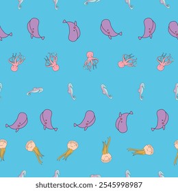 Vector Cute Marine Life Animals Seamless Pattern. Great Repeat pattern for textile, wallpaper, background, for kids designs.