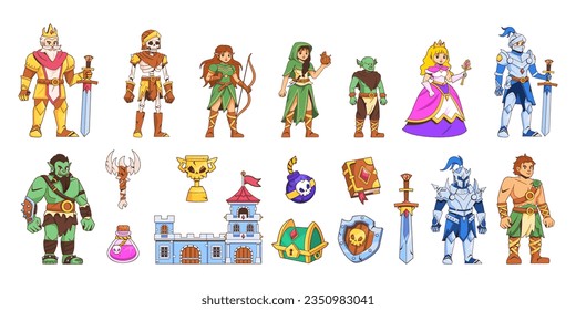 vector cute medieval fantasy cartoon set illustration isolated