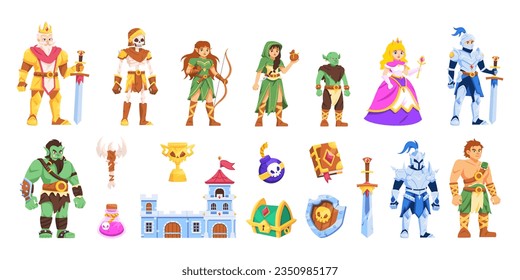 vector cute medieval fantasy cartoon set illustration isolated
