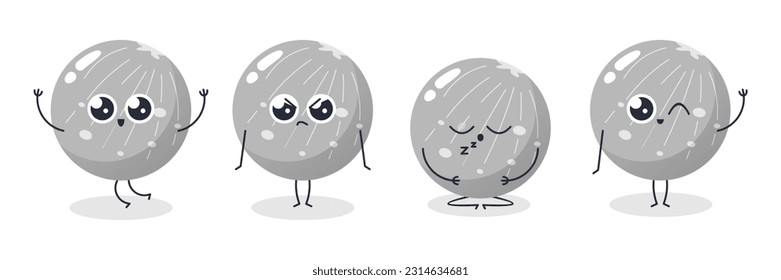 Vector cute mercury set kinds of pose angry, sleep, say hi, and happy cute moon illustration