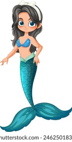 Vector of a cute mermaid with blue tail