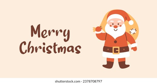 Vector cute Merry Christmas banner. Template with Santa Claus. Christmas banner, poster, greeting card of flyer design.