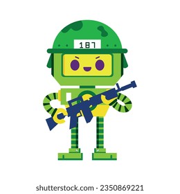 vector cute military robot cartoon illustration isolated