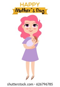 Vector Cute mom with her child, Mother´s day