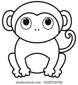 Vector cute monkey isolated black and white
