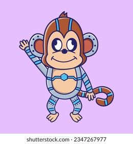 vector cute monkey robot cartoon vector icon illustration. animal technology icon concept isolated