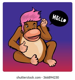 vector cute monkey say hello