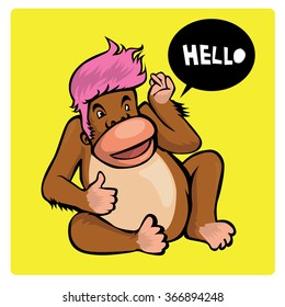 vector cute monkey say hello