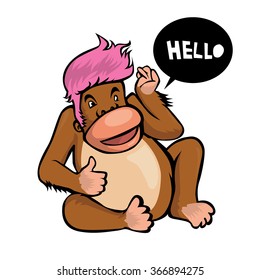 vector cute monkey say hello
