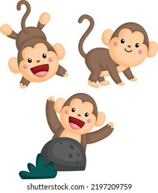 a vector of cute monkeys in different poses