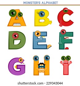 vector  cute monster alphabet