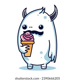 Vector of cute monster. Vector of cute monster eating ice cream
