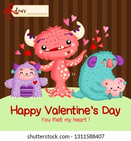 A Vector of Cute Monster Full of Love for Valentine Card Celebration