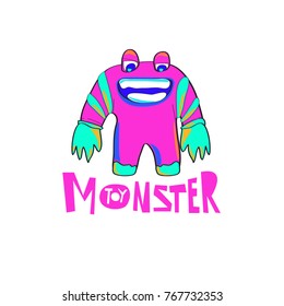 Vector cute monster logo for kids. Logo for toy shop