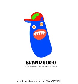 Vector cute monster logo for kids. Logo for toy shop