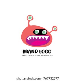 Vector cute monster logo for kids. Logo for toy shop