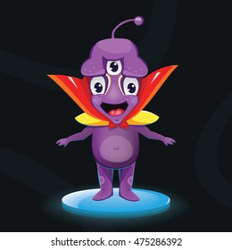 Vector cute monster. Violet. Three eyes