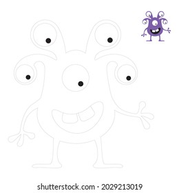 Vector cute monsters and alien. Funny line hand-drawn aliens for coloring pages. Flat vector illustration.