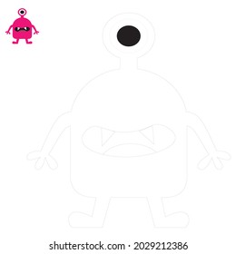 Vector cute monsters. Funny line hand-drawn aliens for coloring pages. Flat vector illustration.