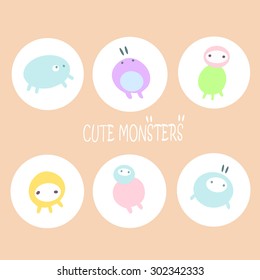 Vector cute monsters set collection isolated on white background. Cute background.
