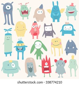 Vector cute monsters set collection isolated on background