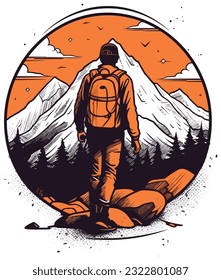 Vector cute mountain and hiker
bold line