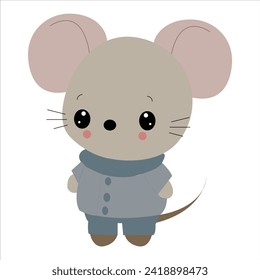 vector cute mouse cartoon style on white background