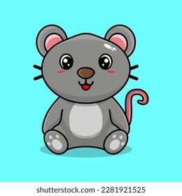 Vector cute mouse sitting cartoon illustration