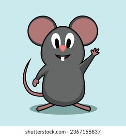 Vector lindo ratón sonriendo y ondeando