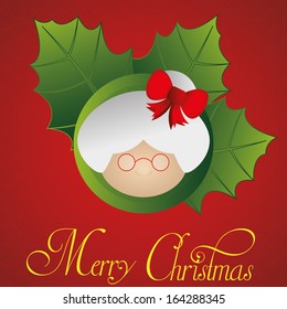 Vector Cute Mrs Claus Face Isolated With Red Background