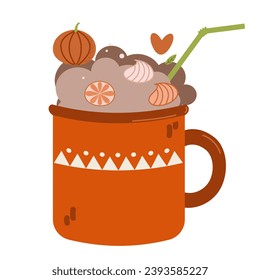 Vector cute mug with hot cocoa or coffee