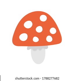 Vector cute mushroom. Autumn flat style plant. Funny death cap or toadstool illustration isolated on white background
