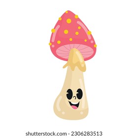 vector cute mushroom smiling sweetly with red flower parts and cream stems