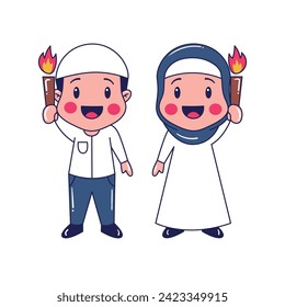 vectorial linda pareja musulmana. ilustración de ramadhan dibujada a mano vectorial