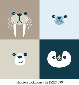 Vector Cute Muzzles - Polar Bear, Walrus, Seal, Penguin