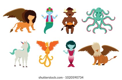 Vector cute mythology set  colorful isolated