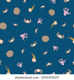 Vector Cute Nautical Animals Seamless Pattern for kids