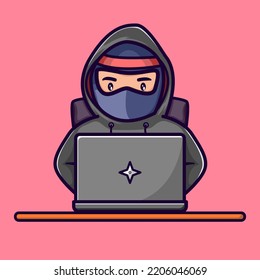 Vector cute ninja hacker with cartoon style illustration