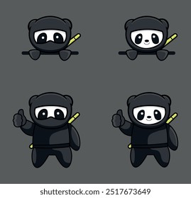 personagem panda ninja bonito vetor