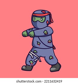 Vector cute ninja as a zombie on halloween party