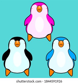 Vector cute north polar penguin in pink, blue and black colors