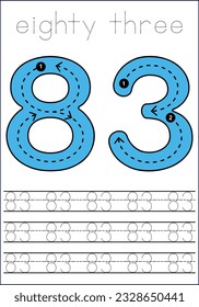  vector cute number 1- 100  tracing worksheets