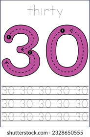  vector cute number 1- 100  tracing worksheets