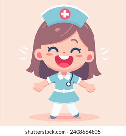 Vector cute nurse character who is cheerful and happy with a simple and minimalist flat design style