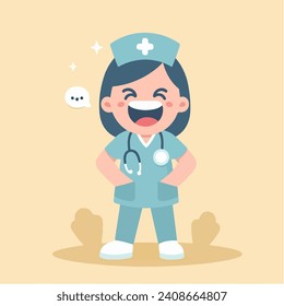 Vector cute nurse character who is cheerful and happy with a simple and minimalist flat design style