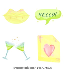 Vector cute objects and elements for Valentine's Day cards: heart, key, candy, letter