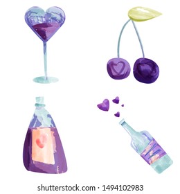 Vector cute objects and elements for Valentine's Day cards: heart, key, candy, letter